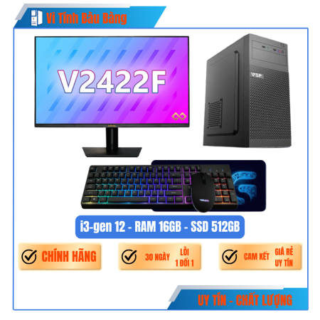 Máy Bộ Văn Phòng Cấu Hình Cao(i3-Gen12, Ram 16, SSD 515GB, 24Inch 