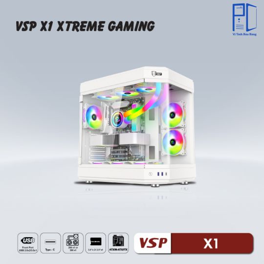 THÙNG MÁY CASE VSP X1 EXTREME GAMING – ĐEN / TRẮNG (Không kèm fan)