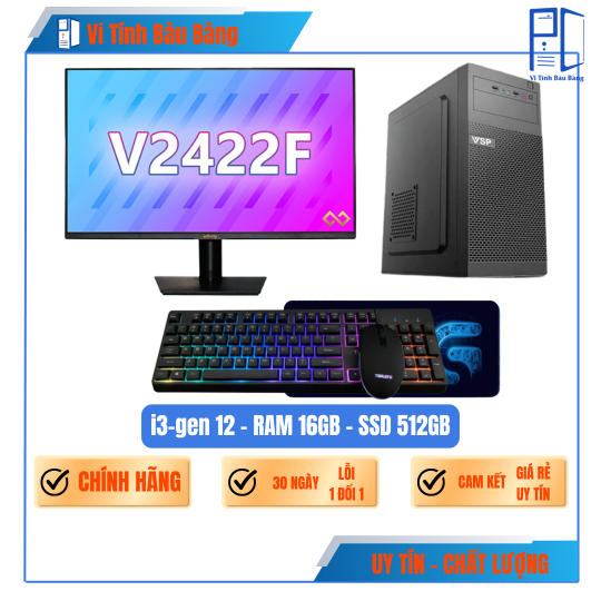 Máy Bộ Văn Phòng Cấu Hình Cao(i3-Gen12, Ram 16, SSD 515GB, 24Inch 