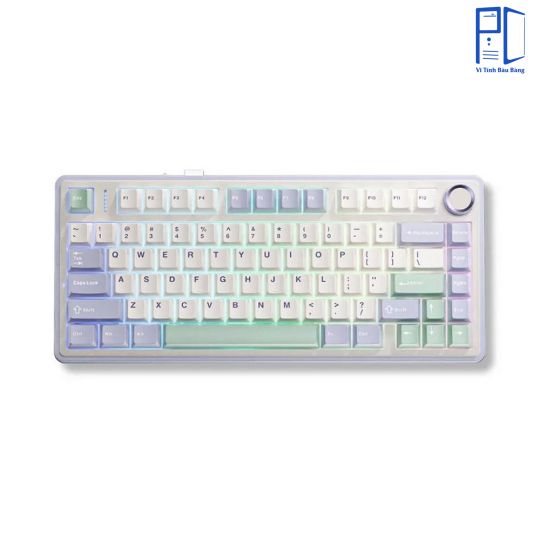 Bàn phím cơ AULA F75 (Xanh nhạt/Trắng/Xanh đậm), (3 Mode, Grey Wood V3 Switch)