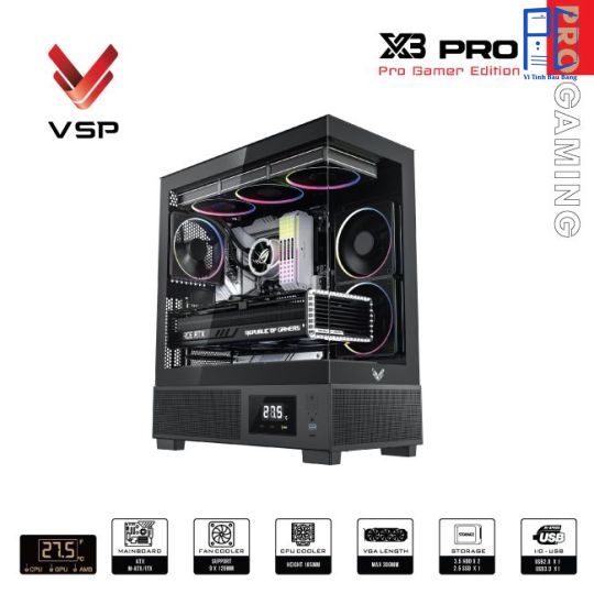 THÙNG MÁY VSP X3 PRO GAMER EDITION MONITOR – ĐEN (Không kèm fan)